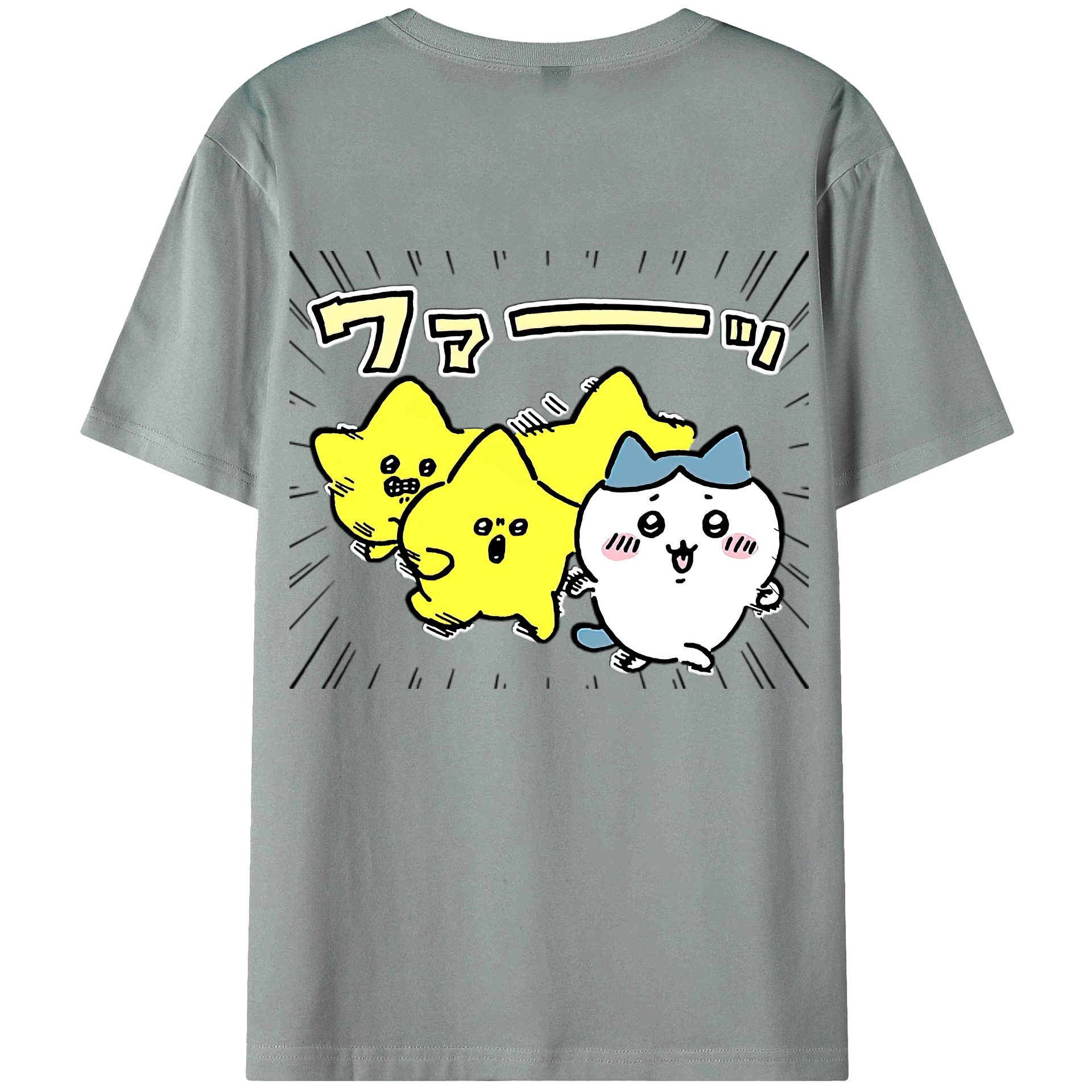 （画像用） ちいかわ 流れ星 Chii-kawa Shooting star 綿100％ メンズ半袖Tシャツ（バックプリント） 通気性